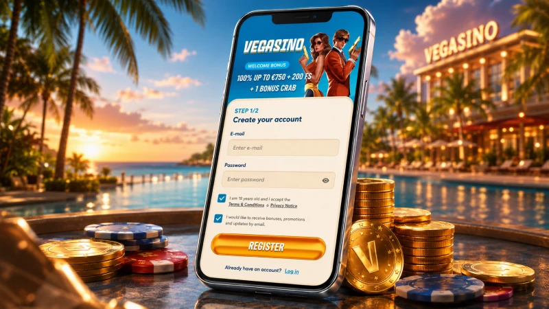 Formulaire d'inscription Vegasino Casino étape par étape
